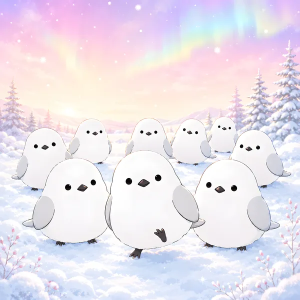 オーロラと9羽